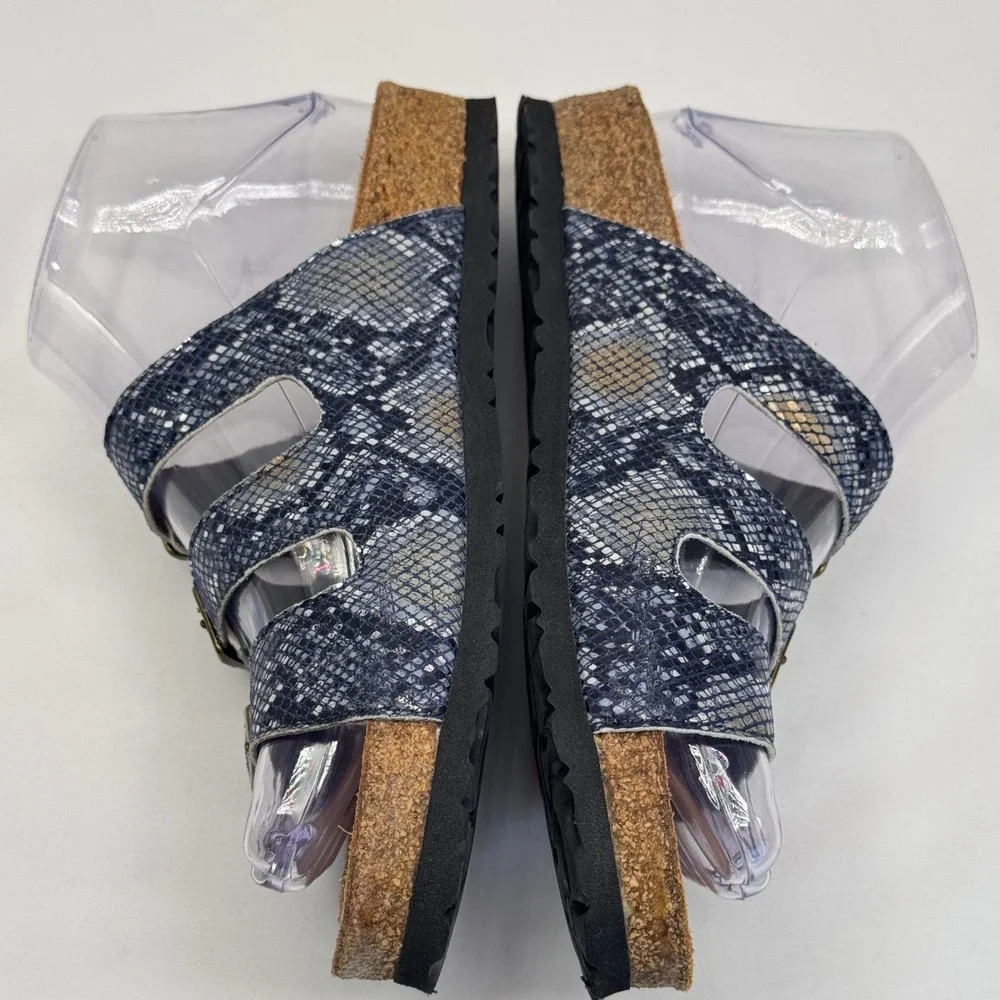 Naot Austin Navy Snakeskin Leather Triple Buckle Slide Sandals EU36 US5